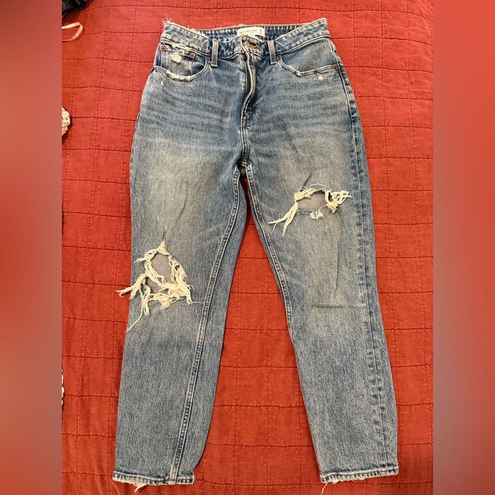 Abercrombie & Fitch Distressed High Rise Mom Jean 29/8R Curve Love